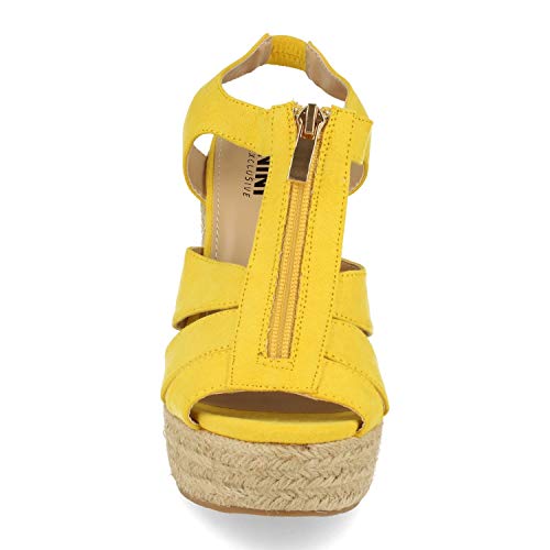 36572-Sandalia Mujer Plataforma de Yute con Cremallera Central Primavera Verano. Talla 38 Amarillo