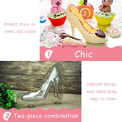 3D zapatos de tacón alto WENTS 2 piezas de plástico de tacón alto, molde de pastel de chocolate, molde de gelatina, molde de PVC para decoración de bodas, herramienta para hornear (transparente)