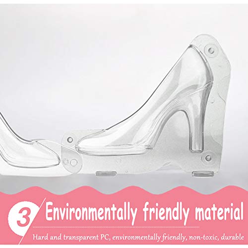 3D zapatos de tacón alto WENTS 2 piezas de plástico de tacón alto, molde de pastel de chocolate, molde de gelatina, molde de PVC para decoración de bodas, herramienta para hornear (transparente)