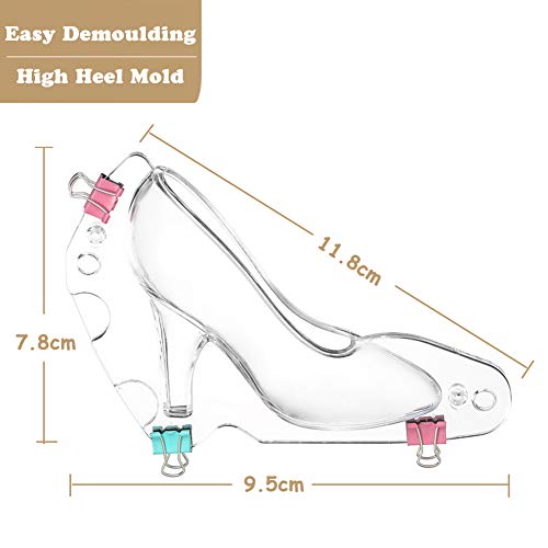 3D zapatos de tacón alto WENTS 2 piezas de plástico de tacón alto, molde de pastel de chocolate, molde de gelatina, molde de PVC para decoración de bodas, herramienta para hornear (transparente)