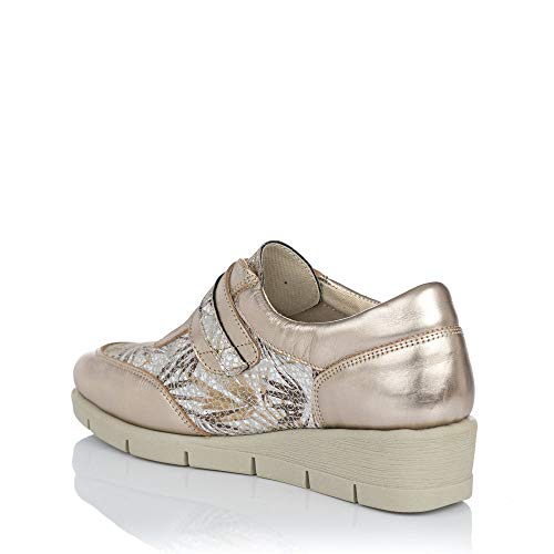 48 HORAS 1103 Zapato Sport Piel Velcro CUÑA Mujer Oro 39