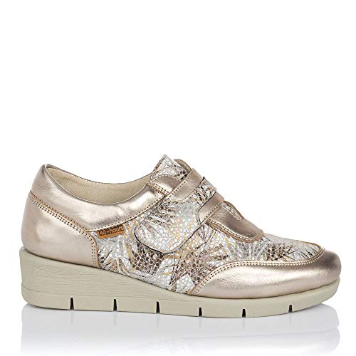 48 HORAS 1103 Zapato Sport Piel Velcro CUÑA Mujer Oro 39