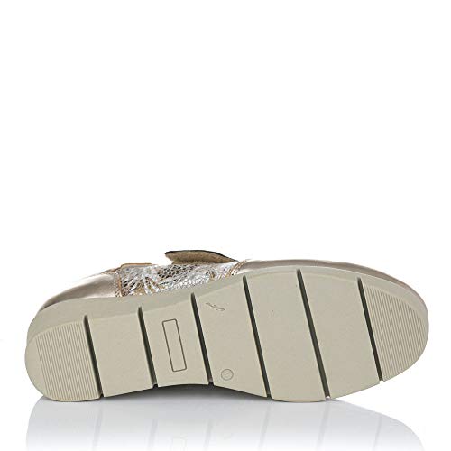 48 HORAS 1103 Zapato Sport Piel Velcro CUÑA Mujer Oro 39