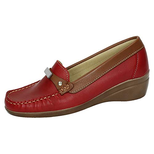 48 HORAS 913003/45 Mocasines Piel 48 HR Mujer Zapatos MOCASÍN Rojo 41