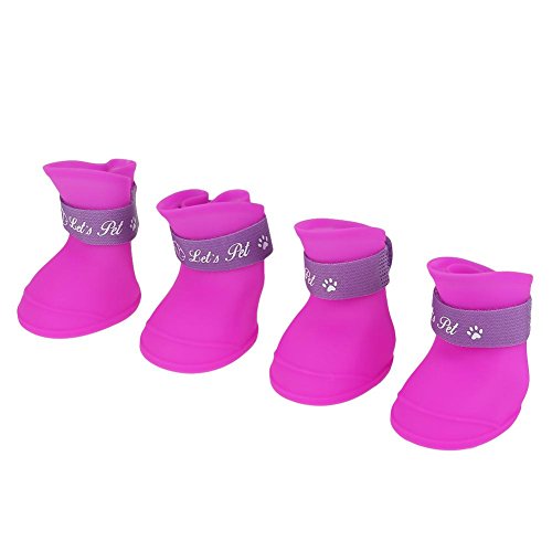 4Pcs Lluvia Zapatos Perro Mascota de Silicona Impermeable Antideslizante Zapatos de Lluvia de Protección para Perros Peque?os Animales(M púrpura)