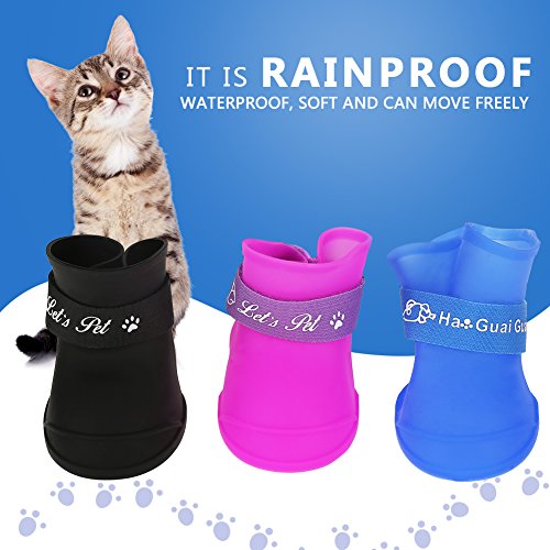 4Pcs Lluvia Zapatos Perro Mascota de Silicona Impermeable Antideslizante Zapatos de Lluvia de Protección para Perros Peque?os Animales(M púrpura)