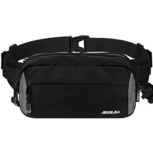 4UMOR Riñonera Mujer y Hombre, Bolsos Mujer Bandolera Hombre Impermeable Bolsa de Pecho con Gran Capacidad Cabe Botella de Agua Bolsa de Hombro Negra Nylon con Bolsillos para Viaje y Excursion