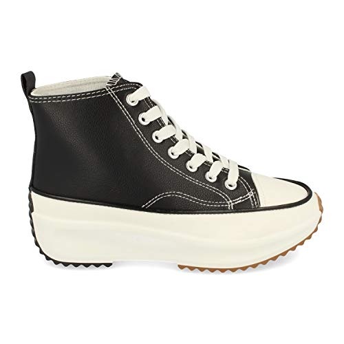 53754-Zapatilla Abotinada, Comodas, Estilo Bamba y Casual, de Polipiel, con Plataforma, Cierre de Cordones, Otono Invierno 2020. Talla 41 Negro