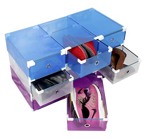 9 Cajas trasparentes de Almacenamiento para Zapatos y Zapatillas apilables, robustas +10% PVC, cajones de plástico MY Box TO Store Zapatero apilable, protección contra el Polvo