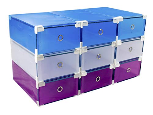 9 Cajas trasparentes de Almacenamiento para Zapatos y Zapatillas apilables, robustas +10% PVC, cajones de plástico MY Box TO Store Zapatero apilable, protección contra el Polvo