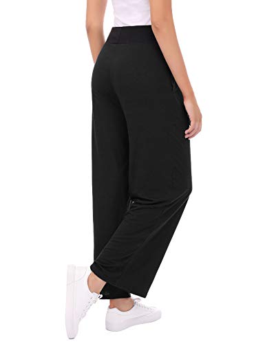 Abollria Pantalones de Algodón para Mujer Sueltos Pantalones de Pierna Ancha con Bolsillos Verano Casual Pantalón de Yoga con Cordón Pants de Impresión con Cintura Alta