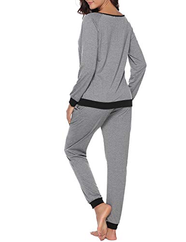 Abollria Pijama para Mujer 2 Piezas Conjuntos Camiseta y Pantalones Ropa de Casa Mujer (XXL, Gris)