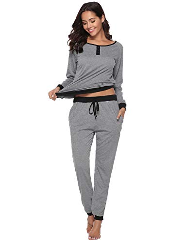 Abollria Pijama para Mujer 2 Piezas Conjuntos Camiseta y Pantalones Ropa de Casa Mujer (XXL, Gris)