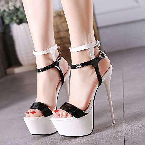 ACCLD Zapatos de Corte de tacón Alto para Mujer, Sandalias Sexis de tacón Alto para Mujer, Zapatos de Stripper de Moda de 16 cm, Zapatos de Fiesta, Sandalias con Plataforma,Blanco,41