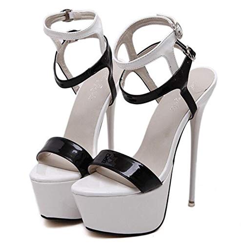 ACCLD Zapatos de Corte de tacón Alto para Mujer, Sandalias Sexis de tacón Alto para Mujer, Zapatos de Stripper de Moda de 16 cm, Zapatos de Fiesta, Sandalias con Plataforma,Blanco,41