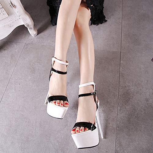 ACCLD Zapatos de Corte de tacón Alto para Mujer, Sandalias Sexis de tacón Alto para Mujer, Zapatos de Stripper de Moda de 16 cm, Zapatos de Fiesta, Sandalias con Plataforma,Blanco,41