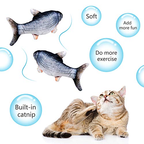 Ackitry, juguete eléctrico realista para gatos, pez flotante, pez bailarín, juguetes con hierba gatera para ejercicio de gato, morder, masticar y patear
