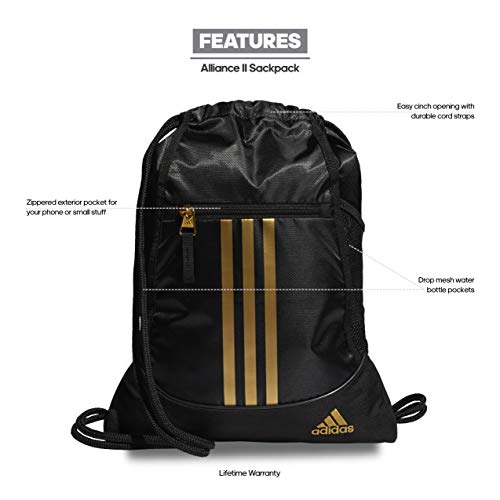 adidas Alliance II Sackpack Bolso, Unisex Adulto, Negro y Dorado, Talla única