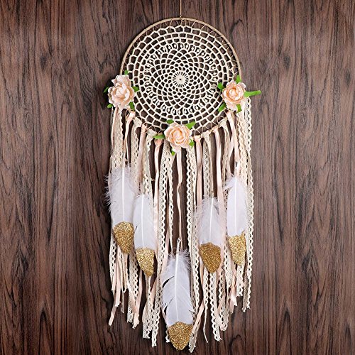 AerWo Kit de bricolaje Dream Catcher con brillo de oro Pluma de pared ornamento del arte del regalo para Baby Shower Boho decoraciones del partido