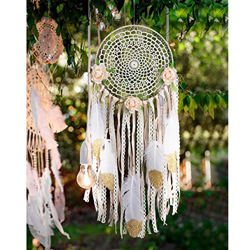 AerWo Kit de bricolaje Dream Catcher con brillo de oro Pluma de pared ornamento del arte del regalo para Baby Shower Boho decoraciones del partido