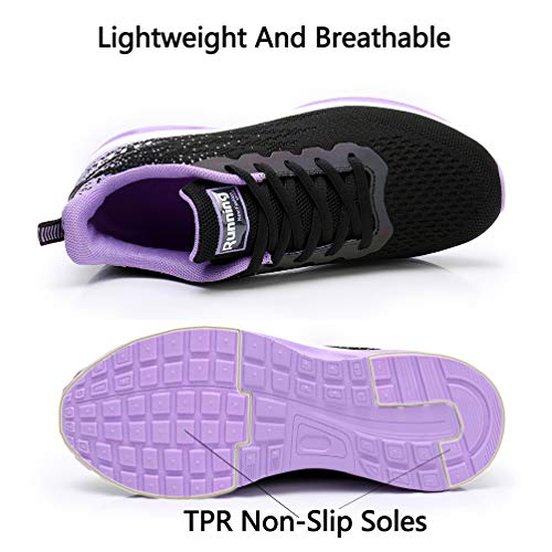 AFFINEST Zapatos para Correr para Mujer Air Zapatillas de Running Ligero y Transpirable Sneakers y Asfalto Aire Libre y Deportes Calzado Morado Negro 38