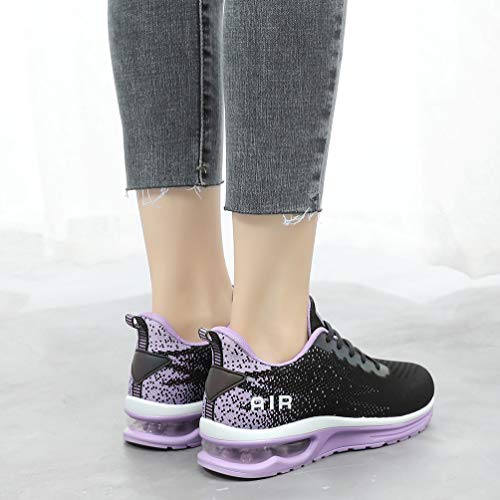AFFINEST Zapatos para Correr para Mujer Air Zapatillas de Running Ligero y Transpirable Sneakers y Asfalto Aire Libre y Deportes Calzado Morado Negro 38