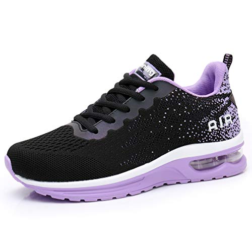 AFFINEST Zapatos para Correr para Mujer Air Zapatillas de Running Ligero y Transpirable Sneakers y Asfalto Aire Libre y Deportes Calzado Morado Negro 38