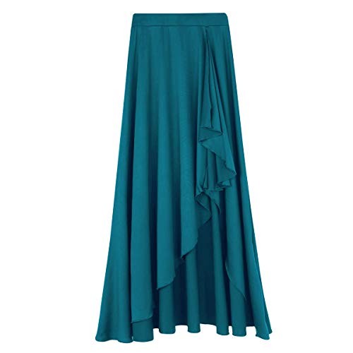 Agoky Falda Irregular de Danza para Mujer Falda Larga de Ballet Baile Flamenco Latino Tango Sevillanas Traje Falda Danza del Vientre Chica Dancewear Verde Medium
