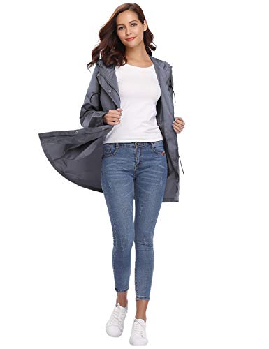 Aibrou Chaqueta impermeable con capucha para mujer, Cazadora ligera impermeable al aire libre , Gris , XXL