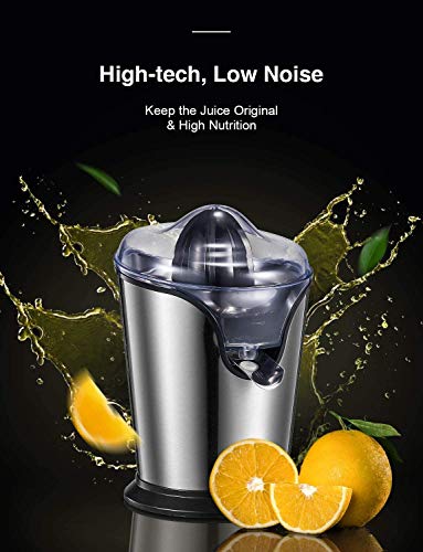 AICOK Exprimidor Eléctrico de Naranjas con 2 Conos de Tamaño, 100 W Exprimidor Eléctrico con Motor Ultra Silencioso y Función Antigoteo, Exprimidor Apto para Lavavajillas, Acero Inoxidable, Sin BPA
