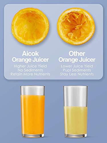 AICOK Exprimidor Eléctrico de Naranjas con 2 Conos de Tamaño, 100 W Exprimidor Eléctrico con Motor Ultra Silencioso y Función Antigoteo, Exprimidor Apto para Lavavajillas, Acero Inoxidable, Sin BPA