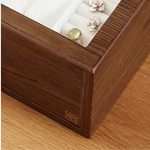 AINH Partición Caja De Almacenaje para Pendiente De Pulsera,Gran Capacidad Organizador De Joyas con 2 Cajones,2-Capa De Madera Caja De Joyería con Tapa De Vidrio-B 25x20x13cm