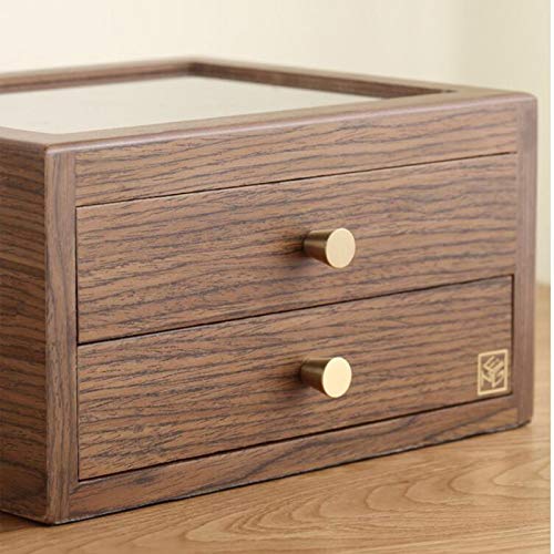 AINH Partición Caja De Almacenaje para Pendiente De Pulsera,Gran Capacidad Organizador De Joyas con 2 Cajones,2-Capa De Madera Caja De Joyería con Tapa De Vidrio-B 25x20x13cm