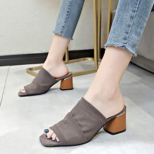 AIni Sandalias de TacóN de Bloque de Moda Tacones de Verano Elegantes TacóN 6.5cm Sandalias Romanas Plisadas Vintage Zapatos de Boca de Pescado Chanclas Zapatillas de Talla Grande Negro Café 35-42EU