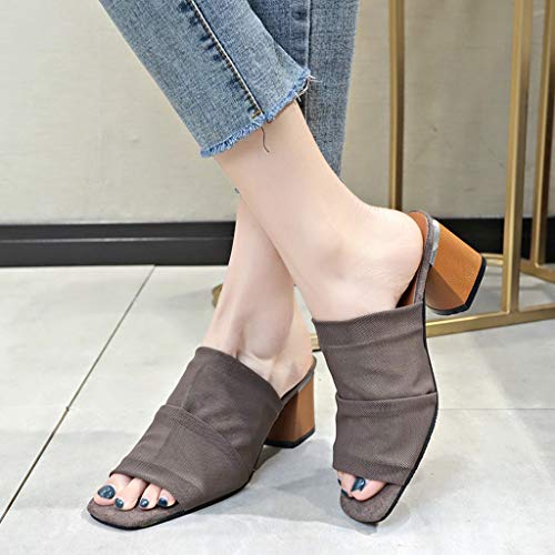 AIni Sandalias de TacóN de Bloque de Moda Tacones de Verano Elegantes TacóN 6.5cm Sandalias Romanas Plisadas Vintage Zapatos de Boca de Pescado Chanclas Zapatillas de Talla Grande Negro Café 35-42EU