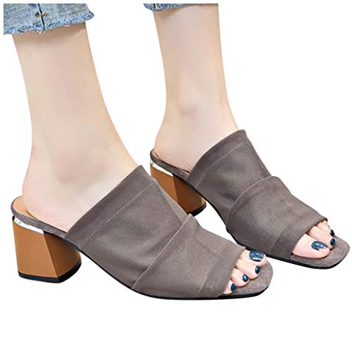 AIni Sandalias de TacóN de Bloque de Moda Tacones de Verano Elegantes TacóN 6.5cm Sandalias Romanas Plisadas Vintage Zapatos de Boca de Pescado Chanclas Zapatillas de Talla Grande Negro Café 35-42EU