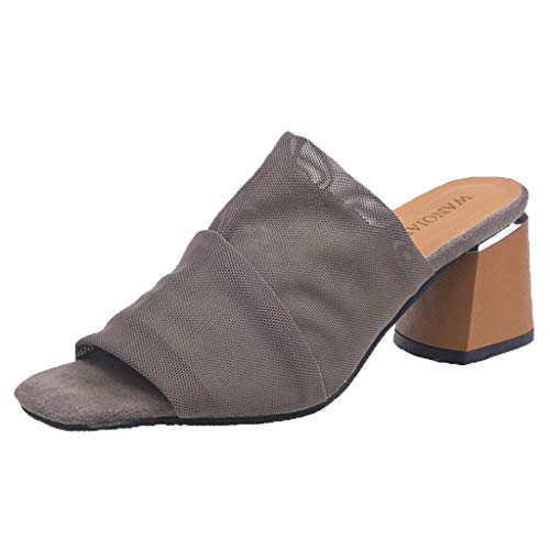 AIni Sandalias de TacóN de Bloque de Moda Tacones de Verano Elegantes TacóN 6.5cm Sandalias Romanas Plisadas Vintage Zapatos de Boca de Pescado Chanclas Zapatillas de Talla Grande Negro Café 35-42EU