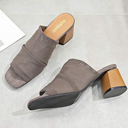 AIni Sandalias de TacóN de Bloque de Moda Tacones de Verano Elegantes TacóN 6.5cm Sandalias Romanas Plisadas Vintage Zapatos de Boca de Pescado Chanclas Zapatillas de Talla Grande Negro Café 35-42EU