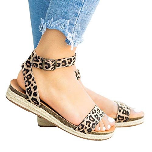 AIni Sandalias Planas Bohemio Sandalias Mujer Verano 2019 Tiras Mujer Hebilla Trenzada Sandalias Zapatos Romanos Sandalias De Leopardo Beige Naranja Negro Amarillo MarróNDia De Miembro Oferta 35-43
