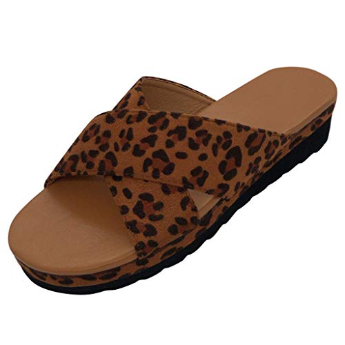 AIni Sandalias Plataforma Bohemia Zapatillas con Boca De Pez Moda para Mujer Leopardo TacóN De CuñA con Punta Abierta Sandalias Romanas De Playa Tacon De 5cm Amarillo Dia De Miembro 35-43
