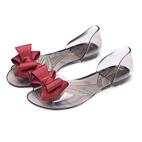 AIni Sandalias Transparentes De Punta Abierta De Verano Mujer Zapatos De Playa Zapatos De Boca De Pescado Sandalias Casuales De Bowknot Zapatos De TacóN Bajo De Corte Bajo Zapatos Plano 35-41
