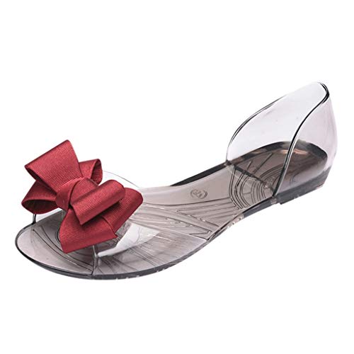 AIni Sandalias Transparentes De Punta Abierta De Verano Mujer Zapatos De Playa Zapatos De Boca De Pescado Sandalias Casuales De Bowknot Zapatos De TacóN Bajo De Corte Bajo Zapatos Plano 35-41