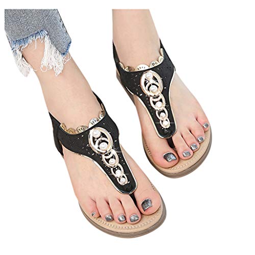 AIni Zapatillas de Verano Para Mujer Sandalias Boho de Playa Zapatos Planos Antideslizantes Zapatillas de Ocio Sandalias de Diamantes de ImitacióN Sandalias Suela Blanda Negro Beige Verde 35-41 EU