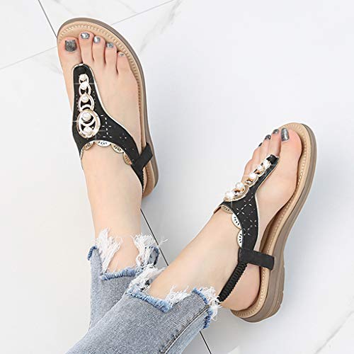 AIni Zapatillas de Verano Para Mujer Sandalias Boho de Playa Zapatos Planos Antideslizantes Zapatillas de Ocio Sandalias de Diamantes de ImitacióN Sandalias Suela Blanda Negro Beige Verde 35-41 EU