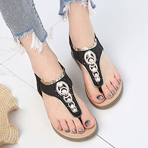 AIni Zapatillas de Verano Para Mujer Sandalias Boho de Playa Zapatos Planos Antideslizantes Zapatillas de Ocio Sandalias de Diamantes de ImitacióN Sandalias Suela Blanda Negro Beige Verde 35-41 EU