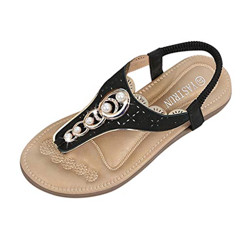 AIni Zapatillas de Verano Para Mujer Sandalias Boho de Playa Zapatos Planos Antideslizantes Zapatillas de Ocio Sandalias de Diamantes de ImitacióN Sandalias Suela Blanda Negro Beige Verde 35-41 EU