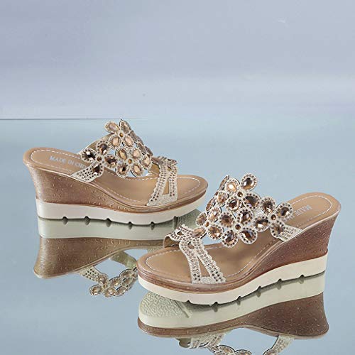 AIni Zapatos De Vestir Mujer Moda TacóN Alto Sandalias Plataforma Zapatos De CuñA De Verano TacóN De 8cm Sandalias De Strass Sandalias De Fiesta Zapatos Bohemias Las Sandalias Planas Negro 35-40