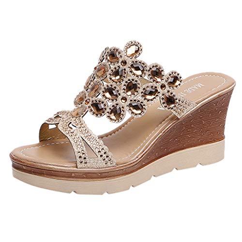 AIni Zapatos De Vestir Mujer Moda TacóN Alto Sandalias Plataforma Zapatos De CuñA De Verano TacóN De 8cm Sandalias De Strass Sandalias De Fiesta Zapatos Bohemias Las Sandalias Planas Negro 35-40