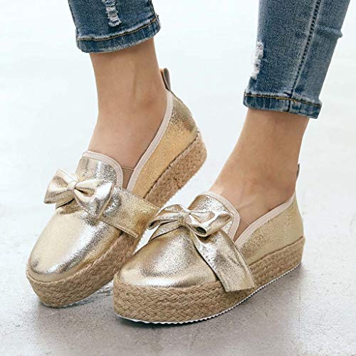 AIni Zapatos Mujer OtoñO Zapatos De Plataforma Zapatos con Plataforma De CáñAmo Bohemia Zapatos Casuales Romanos Vintage De Talla Grande Zapatos Bowknot De Planos Amarillo Oro Blanco Azul Rojo 35-43