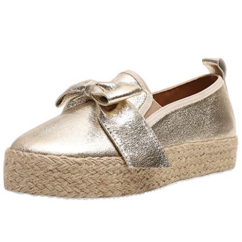 AIni Zapatos Mujer OtoñO Zapatos De Plataforma Zapatos con Plataforma De CáñAmo Bohemia Zapatos Casuales Romanos Vintage De Talla Grande Zapatos Bowknot De Planos Amarillo Oro Blanco Azul Rojo 35-43